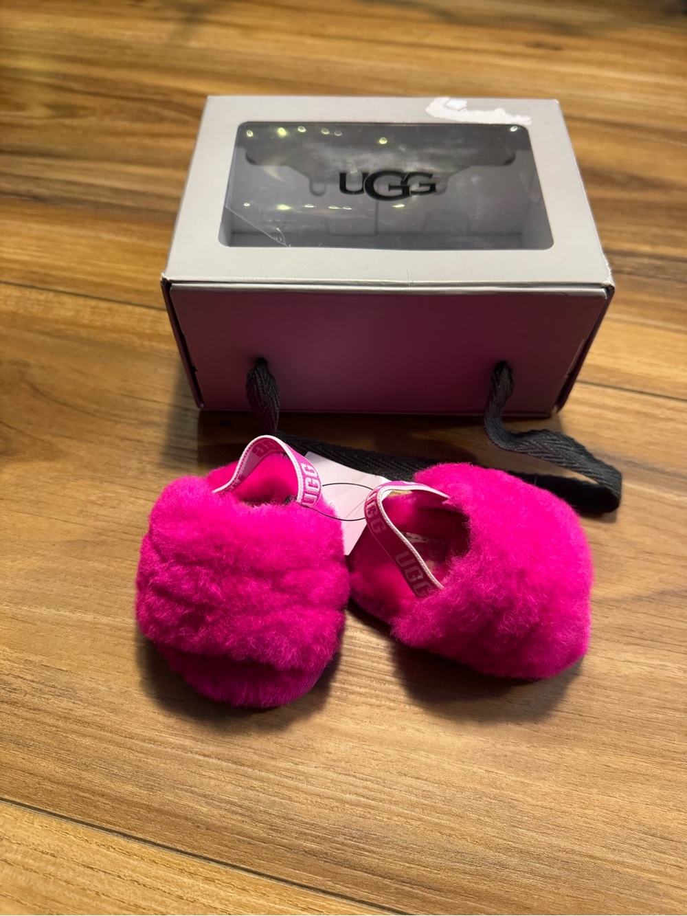 UGG Kids Hot Pink Fuzzy Slide Slippers